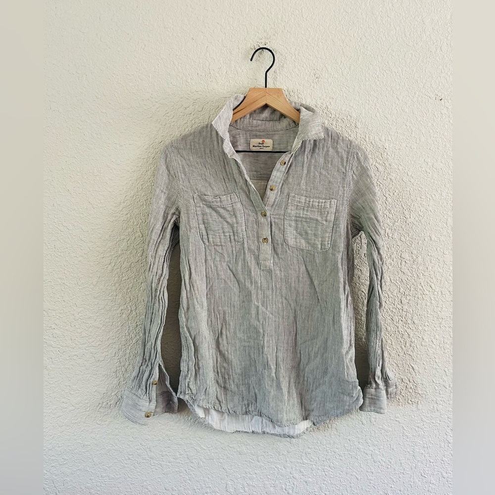 Marine Layer Grey Stripe Half Button Top